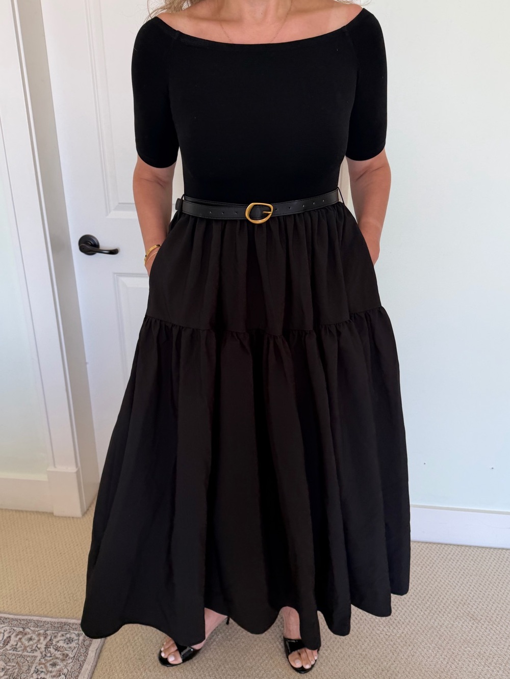 Commense Black Belted Maxi Dress